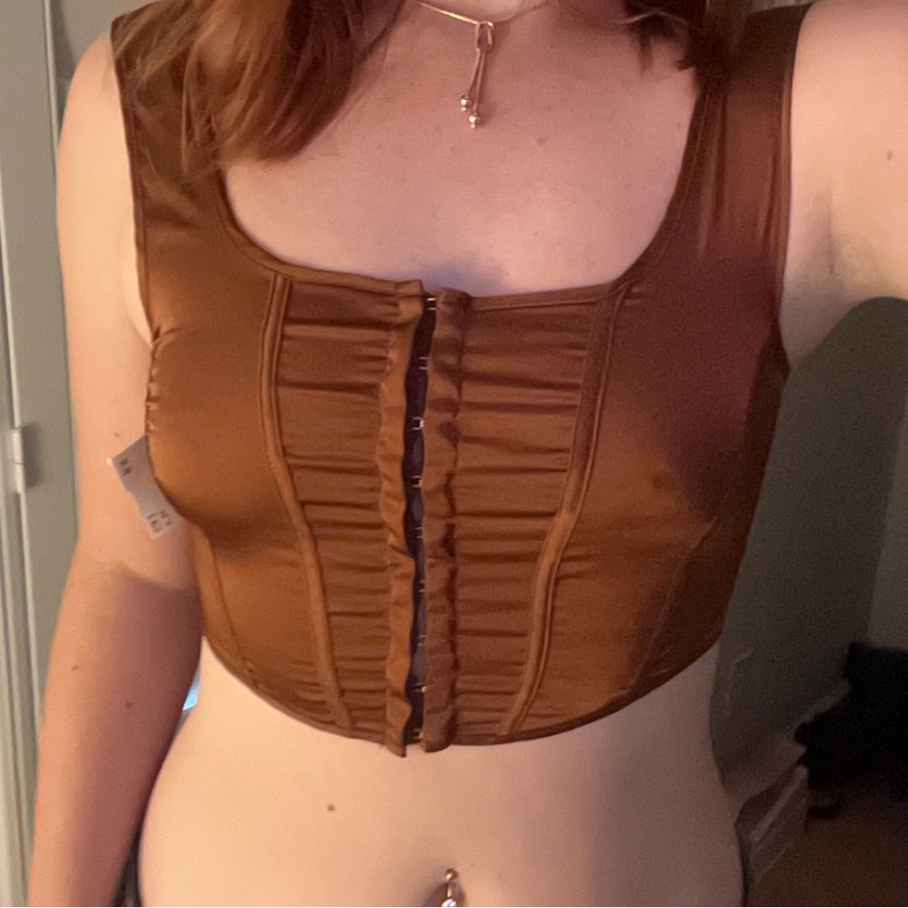 Brown mixed threads corset crop top size small